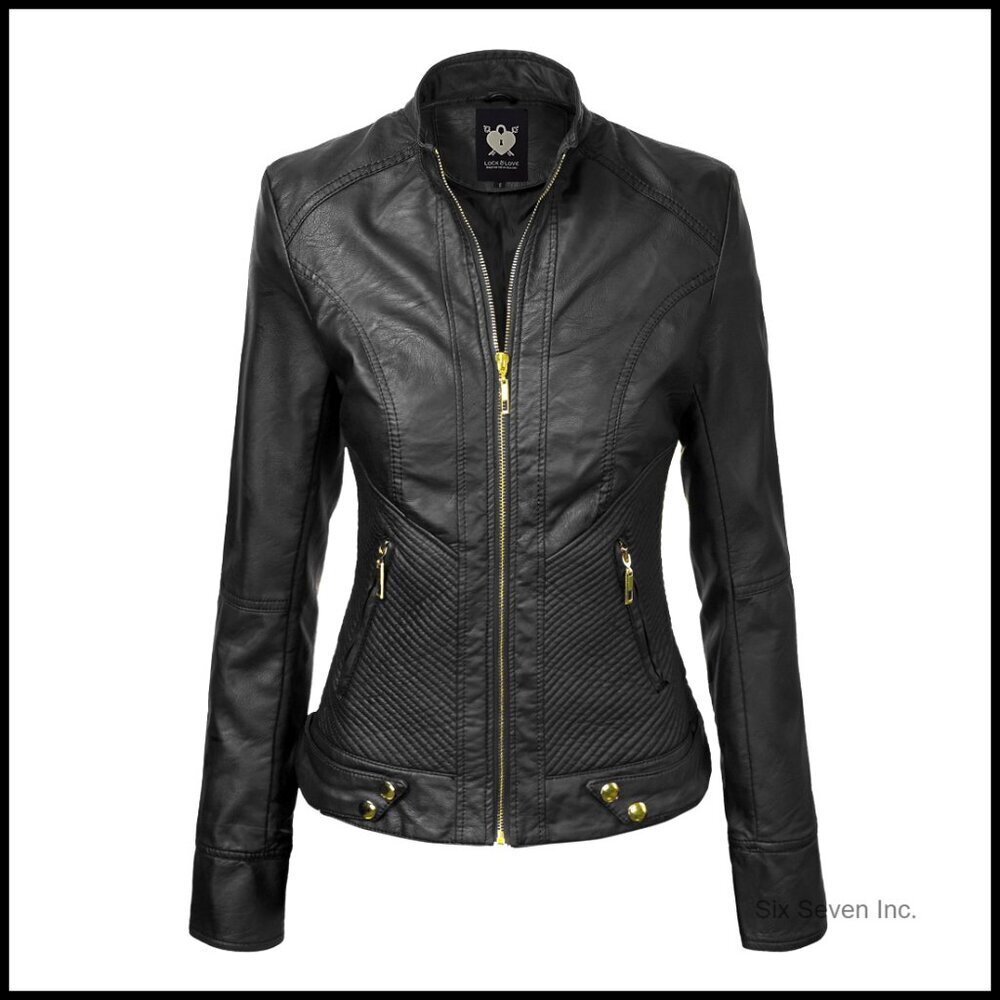 Slim Fit Vegan Leather Moto Jacket Stylish Biker Coat Chic Minimal